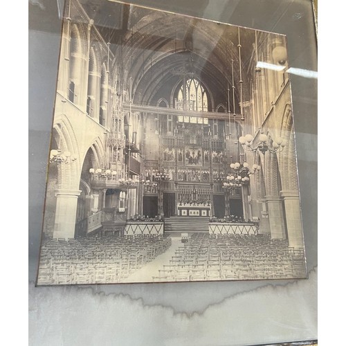 239 - Sepia photographic print of a cathedral interior.  Water damaged.