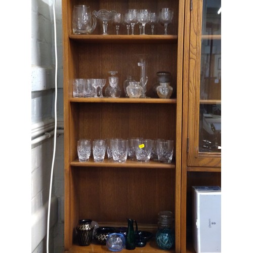 402 - Sets and part-sets of drinking glasses, tankards, small decanter vases, coloured glass bowls, and a ... 