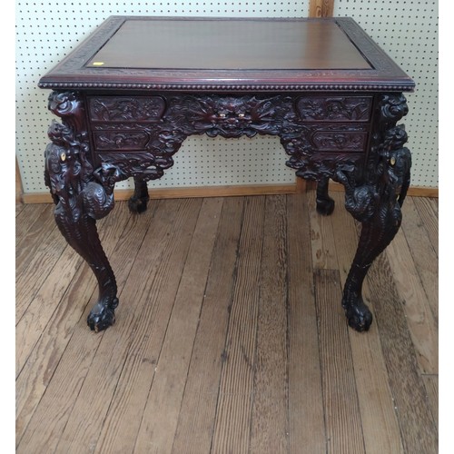 65 - A Chinese centre table. Vintage. heavily carved throughout.  78 x 86 x 70cm.