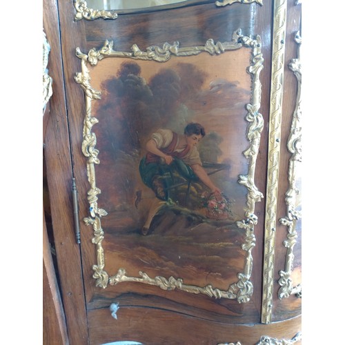 22 - A large French Vitrine with mustard colour interior, painted panels and glass panelled doors. (One g... 