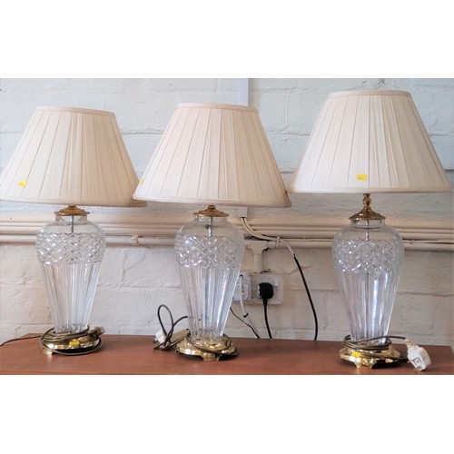 68 - Three table lamps (Waterford crystal). 64 x 40cm