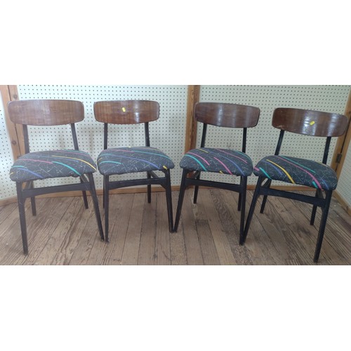 58A - Four mid-century dining chairs, reupholstered with 80's design fabric.