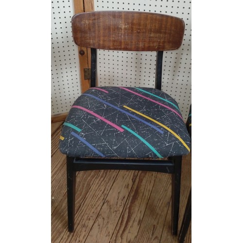 58A - Four mid-century dining chairs, reupholstered with 80's design fabric.