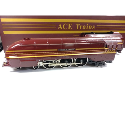 406 - Ace Trains O gauge electric Duchess of Hamilton Locomotive and tender in box.