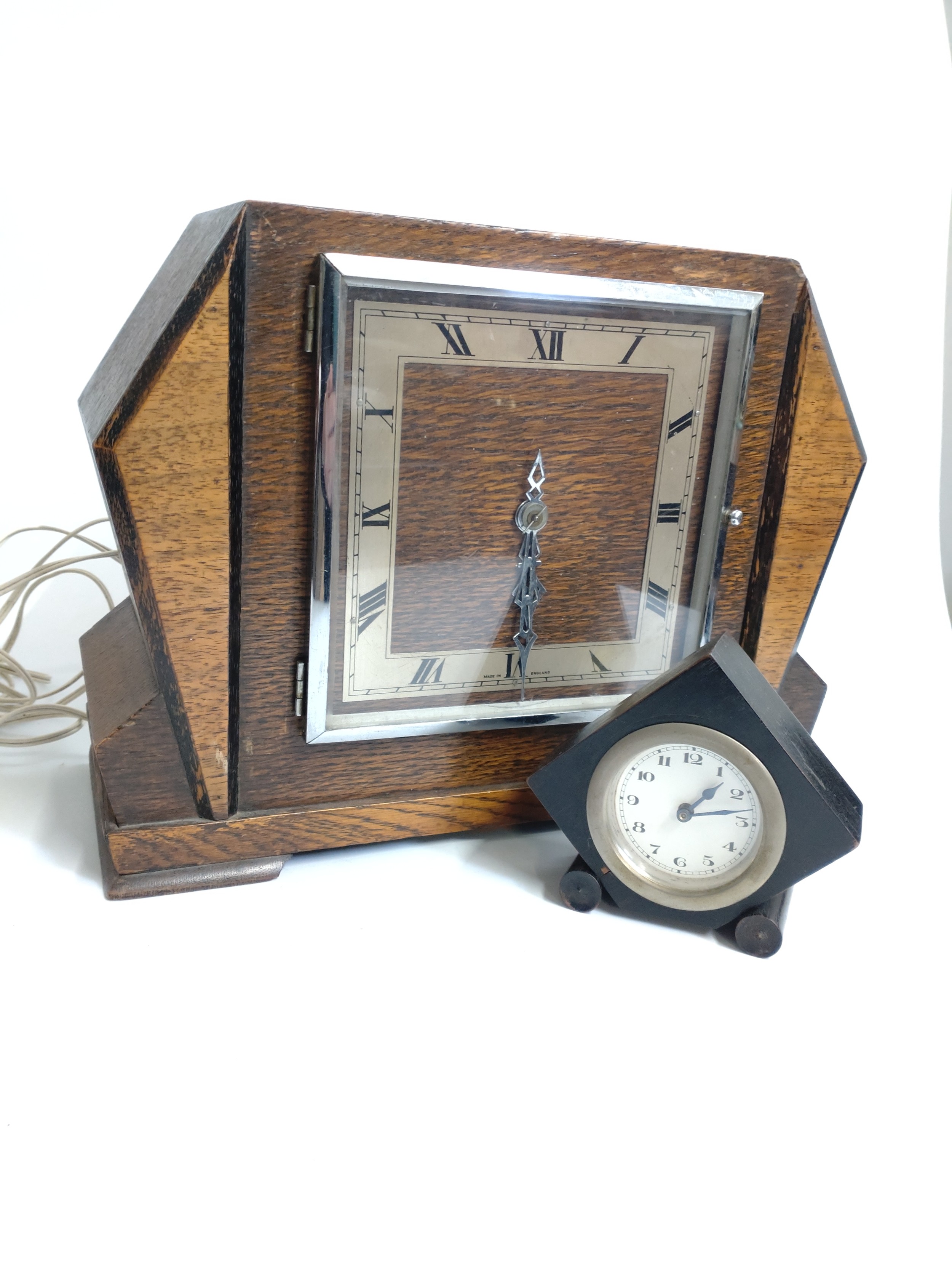 An Art deco mantel Clock and a small timepiece. Both vintage