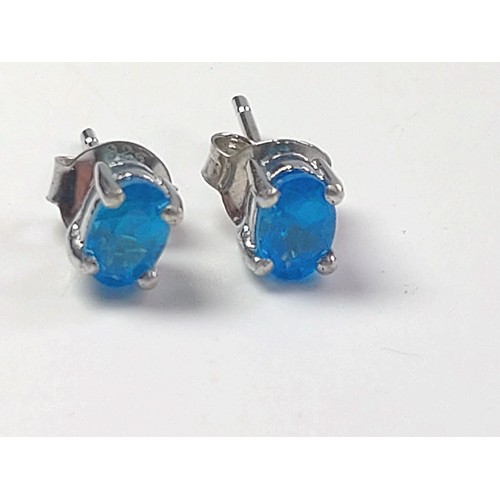 1064 - A pair of blue apatite studs in silver.