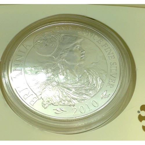 447 - A Royal Mint 999 fine silver £2 coin. Commemorating Britannia. With packaging.