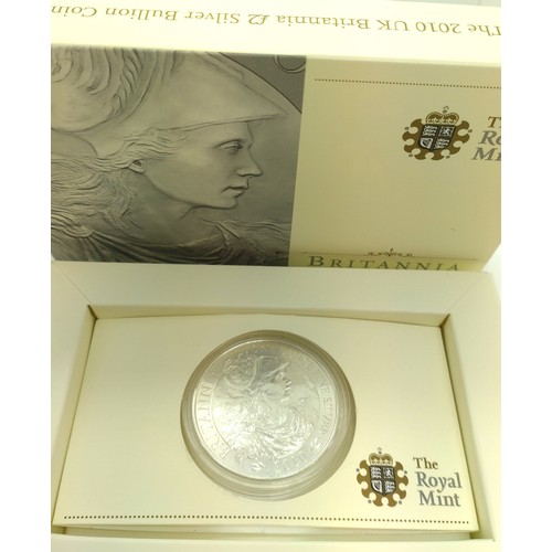 447 - A Royal Mint 999 fine silver £2 coin. Commemorating Britannia. With packaging.