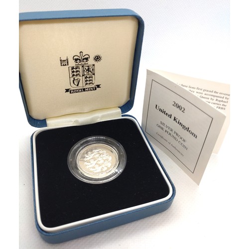 476 - A Royal Mint 2002 sterling silver proof £1 coin with packaging.