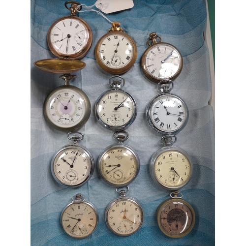 439 - A collection of twelve pocket watches including ingersoll, Elgin and four Russian watches.