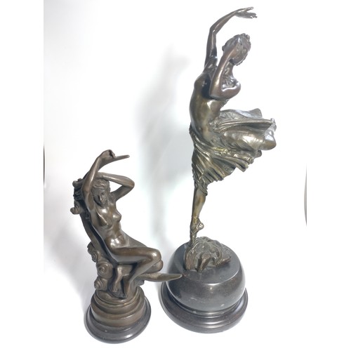 101 - Two Spelter figures, one ballerina (Chiparus) 45cm and one nude reclining in a crescent moon (Nude o... 