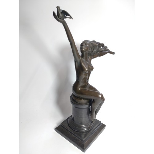 103 - Two Spelter nudes including The Carrier Pigeon by A Genarelli, 43cm and The Vine by Harriet Frismuth... 