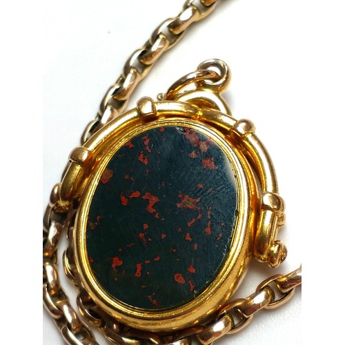 447 - A bloodstone fob and chain. 17.4 grams (all in)AF