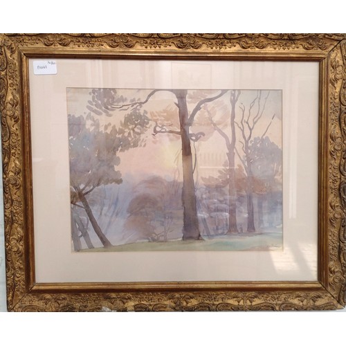 100 - A watercolour of Sunrise in Regents Park by Arthur Finney, signed and annotated. 37cm x 50cm, glazed... 