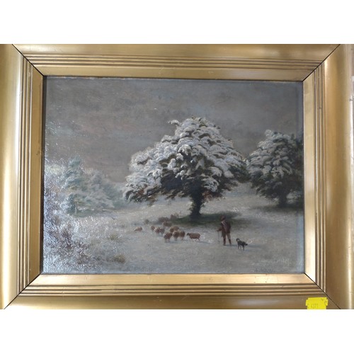 62 - A gilt framed glass plaque picture of a courting couple, together with a gilt framed oil painting of... 