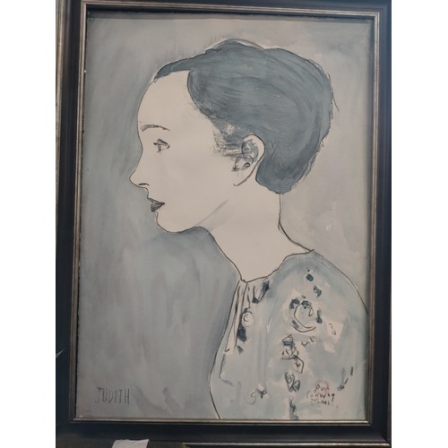 66 - Judith large profile drawing, framed. 79cm x 59cm including frame.