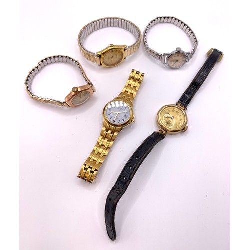 324 - A ladies stainless steel Tissot wristwatch on articulated strap, together with a yellow metal Helvet... 