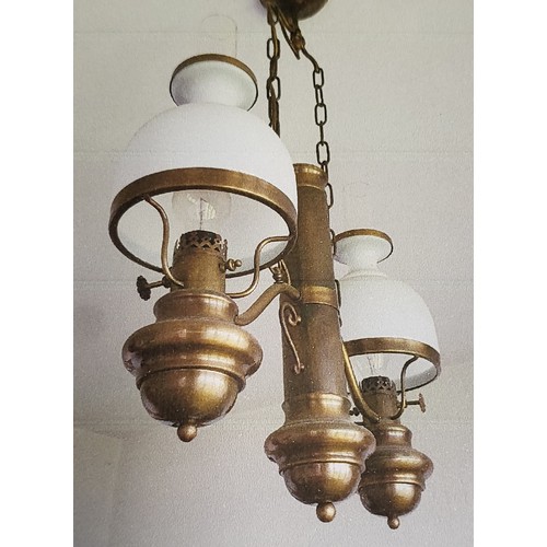 27 - Two Italian taverna style hanging ceiling lights, metal and glass. 60cm drop, 55cm width.