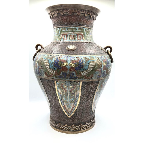 63 - A late 19th / early 20th century Chinese bronze and cloisonne enamel baluster vase, polychrome decor... 