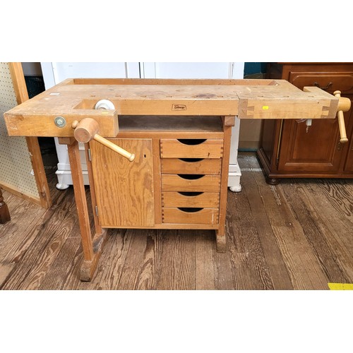 71 - A Sjoberg Stockaryd Swedish tool/work bench with cupboard and five drawers.