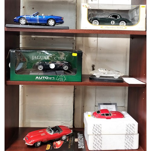 80 - Jaguar scale models by Maisto, Signature, Polistil, Auto art, Franklin Mint and a glass E-Type. (6)