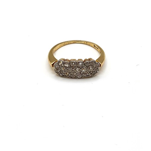 285 - An 18ct yellow gold and diamond ring, pave-set with round brilliant-cut diamonds, size K, 2.7 grams.