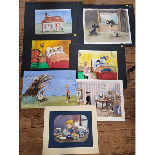 84 - Seven original watercolour cartoons on board with cartoon number on reverse.  'Donkey's Stories' & '... 