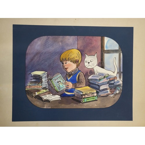 84 - Seven original watercolour cartoons on board with cartoon number on reverse.  'Donkey's Stories' & '... 