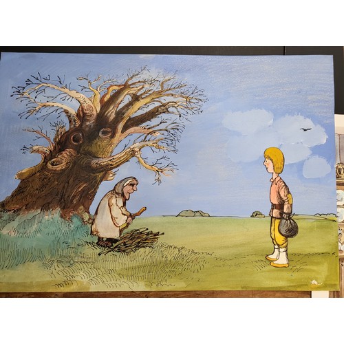 84 - Seven original watercolour cartoons on board with cartoon number on reverse.  'Donkey's Stories' & '... 