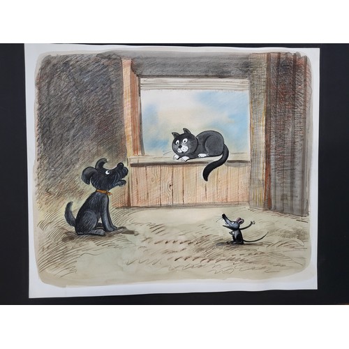 84 - Seven original watercolour cartoons on board with cartoon number on reverse.  'Donkey's Stories' & '... 