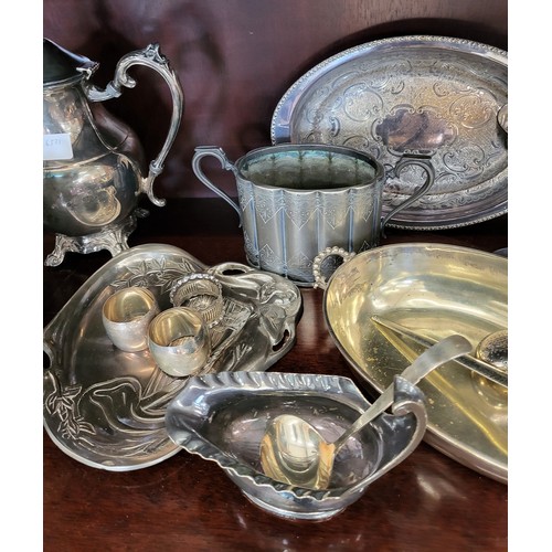 221 - Two Art Nouveau trays  and a collection of sundry silver plated items.