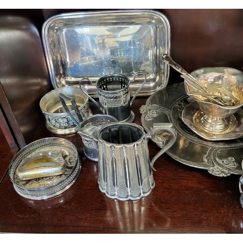 221 - Two Art Nouveau trays  and a collection of sundry silver plated items.