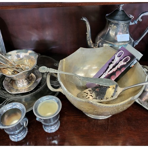 221 - Two Art Nouveau trays  and a collection of sundry silver plated items.