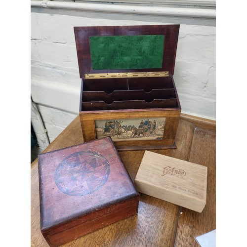 98 - A wooden letter case, together with two wooden boxes (3)