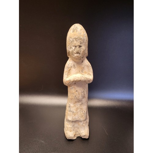 117 - A 20th century Chinese clay temple figure, 19.5 cm high.