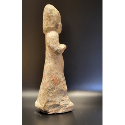 117 - A 20th century Chinese clay temple figure, 19.5 cm high.