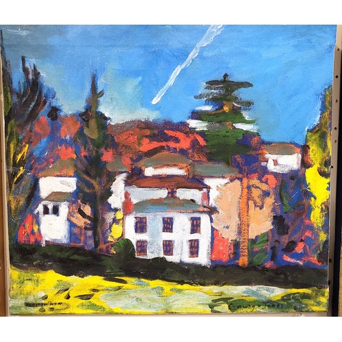 82 - Houses at Remenham, oil on canvas. By Richard Conway-Jones. 48cm x 54cm.