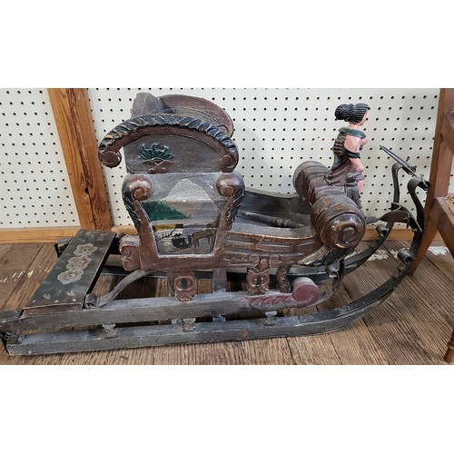 23 - Childs sledge (45cm x 81cm x 30cm), chair (49cm) and rocking horse (41cm x 60cm x 20cm)