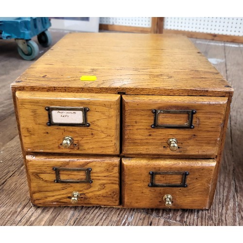 37 - Two wooden boxes. one with four drawers for reference cards.