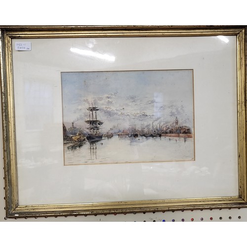 89 - A watercolour (possibly signed EMH), glazed and gilt framed 48cm x 62cm and three watercolours by Sp... 