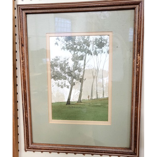 89 - A watercolour (possibly signed EMH), glazed and gilt framed 48cm x 62cm and three watercolours by Sp... 