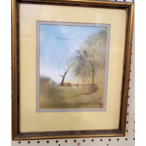 89 - A watercolour (possibly signed EMH), glazed and gilt framed 48cm x 62cm and three watercolours by Sp... 