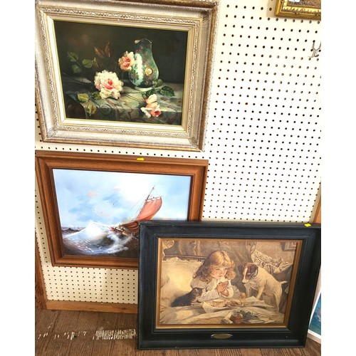 91 - Three paintings including a vintage Adolphus George Broomfield nautical scene 54cm x 65, oil on canv... 