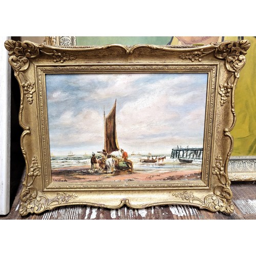 92 - Yarmouth 'Old Jetty' oil on board by G Wilding, 35cm x 45cm and a portrait of Armand Roulin- print f... 