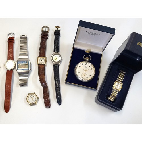 395 - A collection of eight watches, to include an Omega silver Fob Watch, two ladies Skagen, a Gentlemen'... 