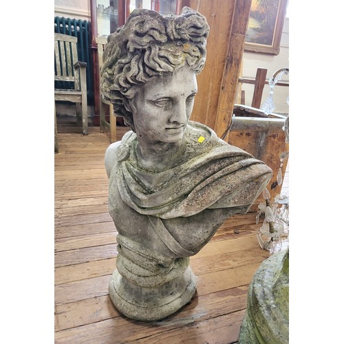 25 - In appearance a pair of Classical stone busts (78 x 58 cm) together with a pair of large stone colum... 