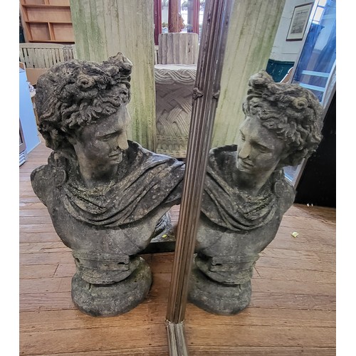 25 - In appearance a pair of Classical stone busts (78 x 58 cm) together with a pair of large stone colum... 