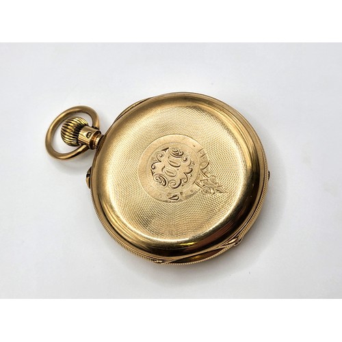 349 - A 9ct yellow gold pocket watch, by J W Benson & Son, with Arabic numeral dial and second subsidiary ... 