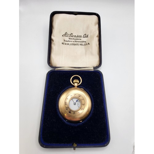 349 - A 9ct yellow gold pocket watch, by J W Benson & Son, with Arabic numeral dial and second subsidiary ... 