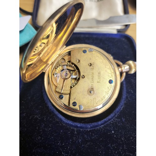 349 - A 9ct yellow gold pocket watch, by J W Benson & Son, with Arabic numeral dial and second subsidiary ... 